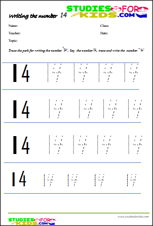 Preschool number worksheets Tracing number 11-20 pdf | studiesforkids.com